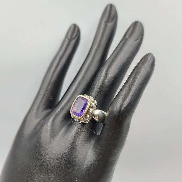 Lorenzo Sterling Silver 925 18K Gold Accent Amethyst Cocktail Ring Sz 7 - Picture 7 of 16